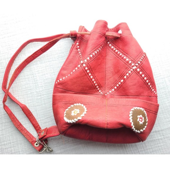 Vintage red leather mini backpack